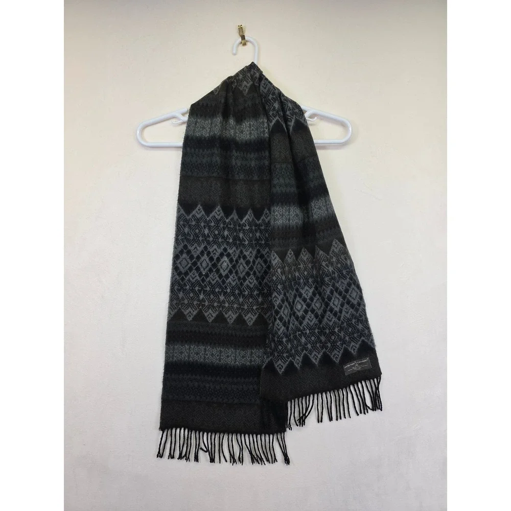 D&Y Scarf Mens OS Black Gray Fair Isle Softer Than Cashmere Academia Minimalist‎